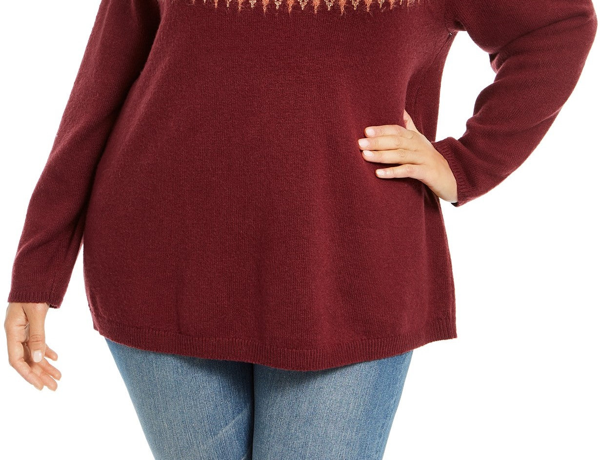 Style & Co Women's Plus Size Fair Isle Sweater Red Size Extra Large