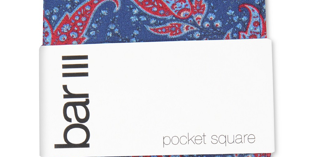Bar III Men's Sorrento Paisley Pocket Square Navy Size Regular