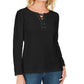 Karen Scott Women's Lace-Up French Terry Sweatshirt Black Size Large