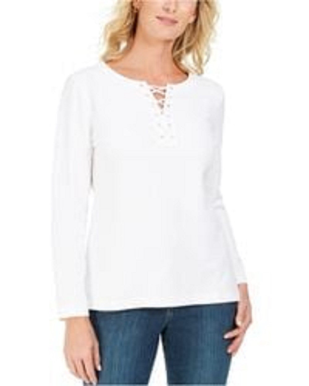 Karen Scott Women's Lace-Up French Terry Sweatshirt White Size XX-Large