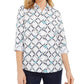 Charter Club Women's Printed Linen-Blend Shirt White Size Large