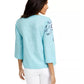 Charter Club Women's Floral-Embroidery Linen-Blend Top Blue Size Extra Large