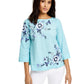 Charter Club Women's Floral-Embroidery Linen-Blend Top Blue Size Small