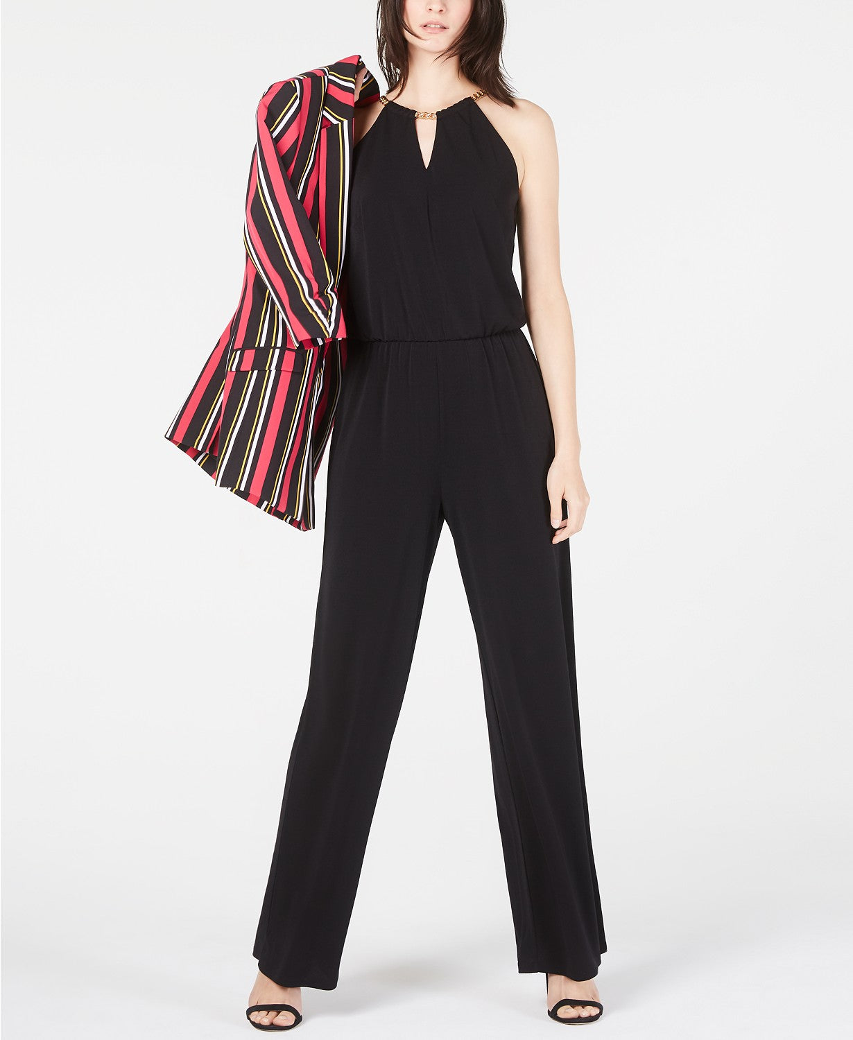INC International Concepts Women's Solid Chain Jumpsuit  Black Size Large