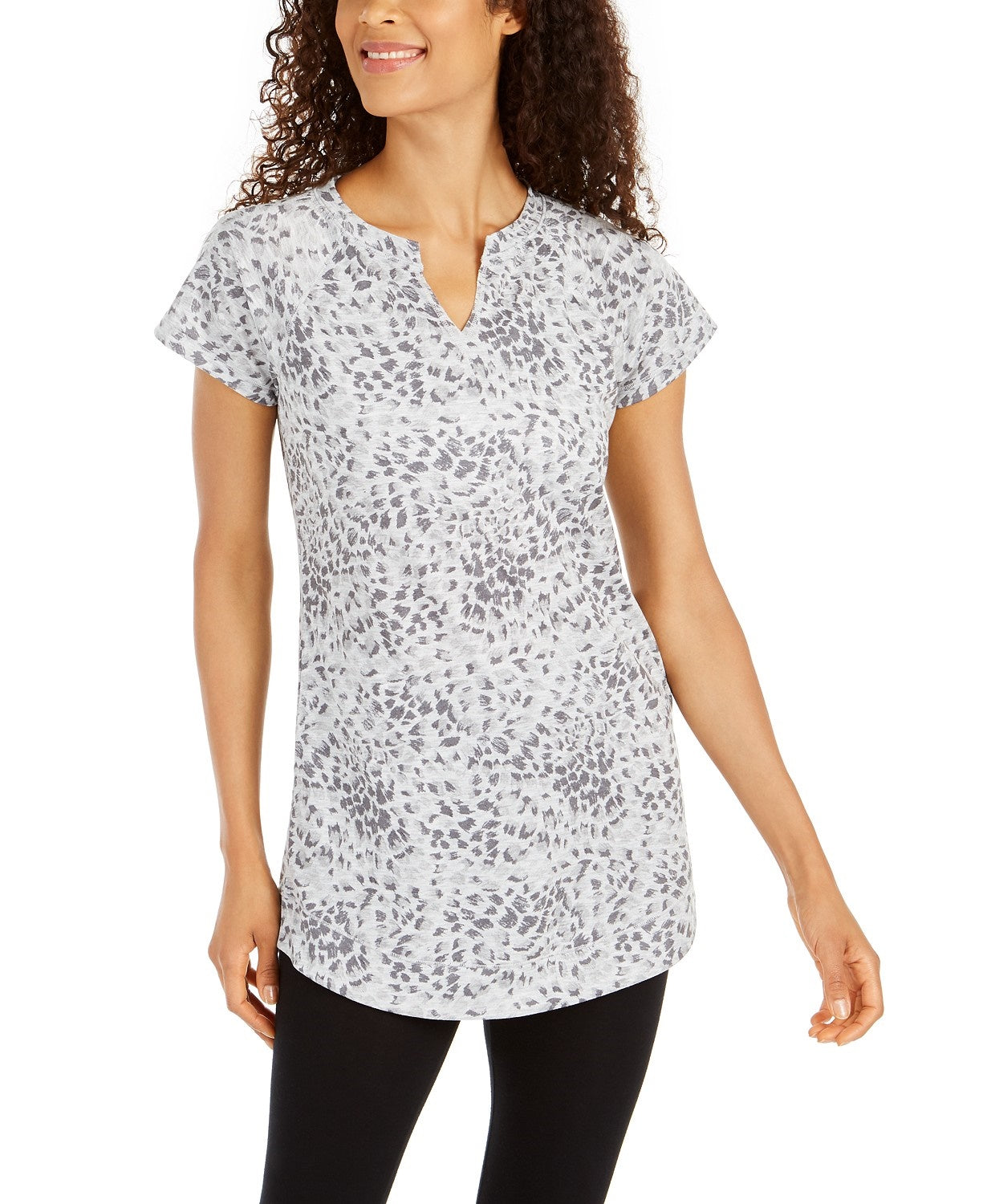आइडियोलॉजी महिलाओं के लिए प्रिंटेड स्प्लिट-नेक ट्यूनिक ग्रे, एक्स्ट्रा स्मॉल साइज