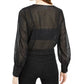 Bar III Women's Ruffled Metallic-Dot Blouson-Sleeve Top  Black Size Extra Small