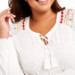 Style & Co Women's Plus Size Embroidered Cotton Tie-Neck Top White Size 1X