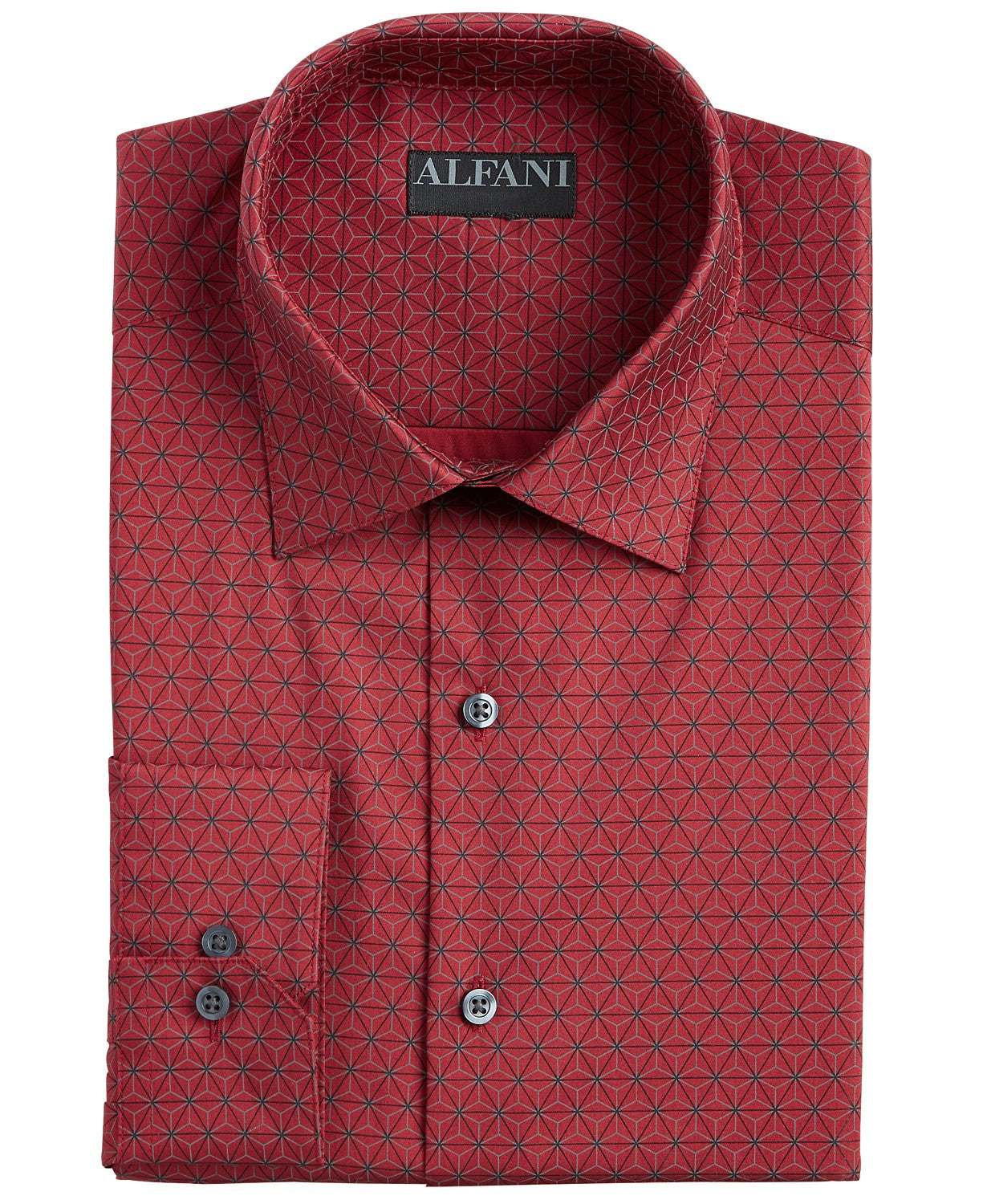 Alfani Men's Alfatech Classic/Regular Fit Performance Stretch Geo-Print Dress Shirt Red Size 32X22