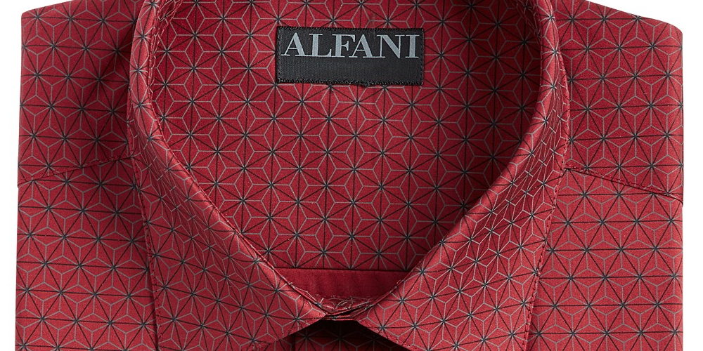 Alfani Men's Alfatech Classic/Regular Fit Performance Stretch Geo-Print Dress Shirt Red Size 32X22