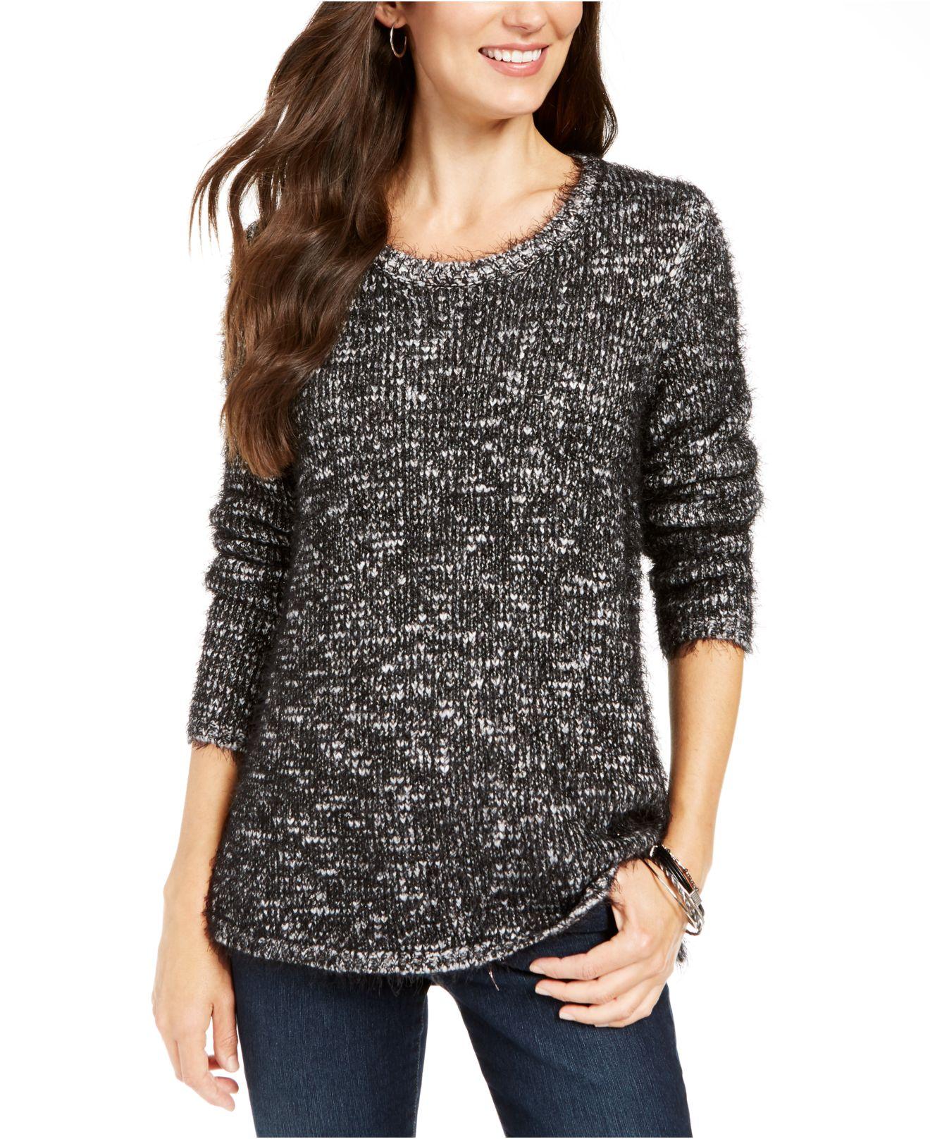 Style & Co Women's Marled Eyelash-Texture Sweater Black Size 2 Extra Large