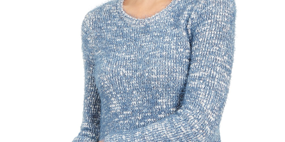 Style & Co Women's Marled Eyelash-Texture Sweater Blue Size Large
