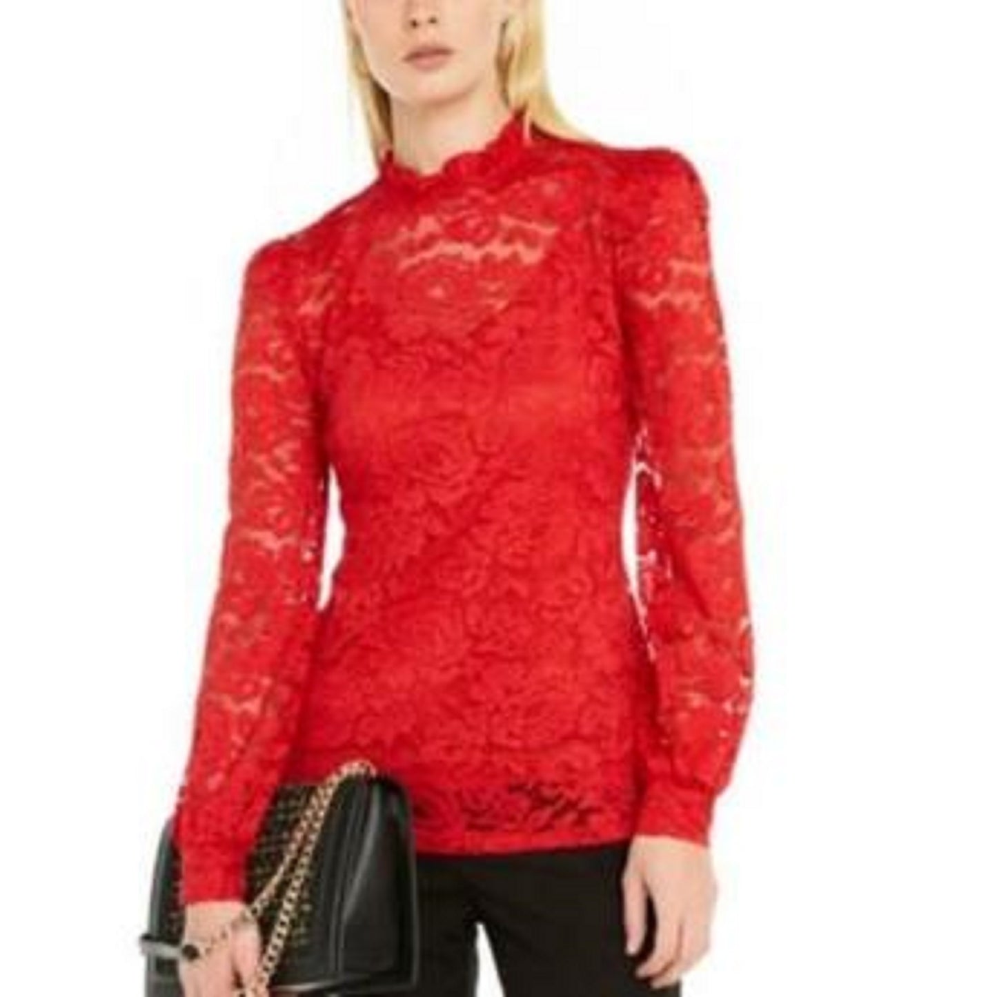 INC International Concepts Women's Lace Blouson Top Dark Red Size Small