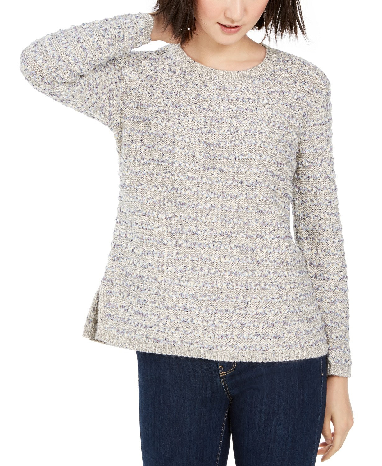 Style & Co Women's Striped Sweater Gray Size Large