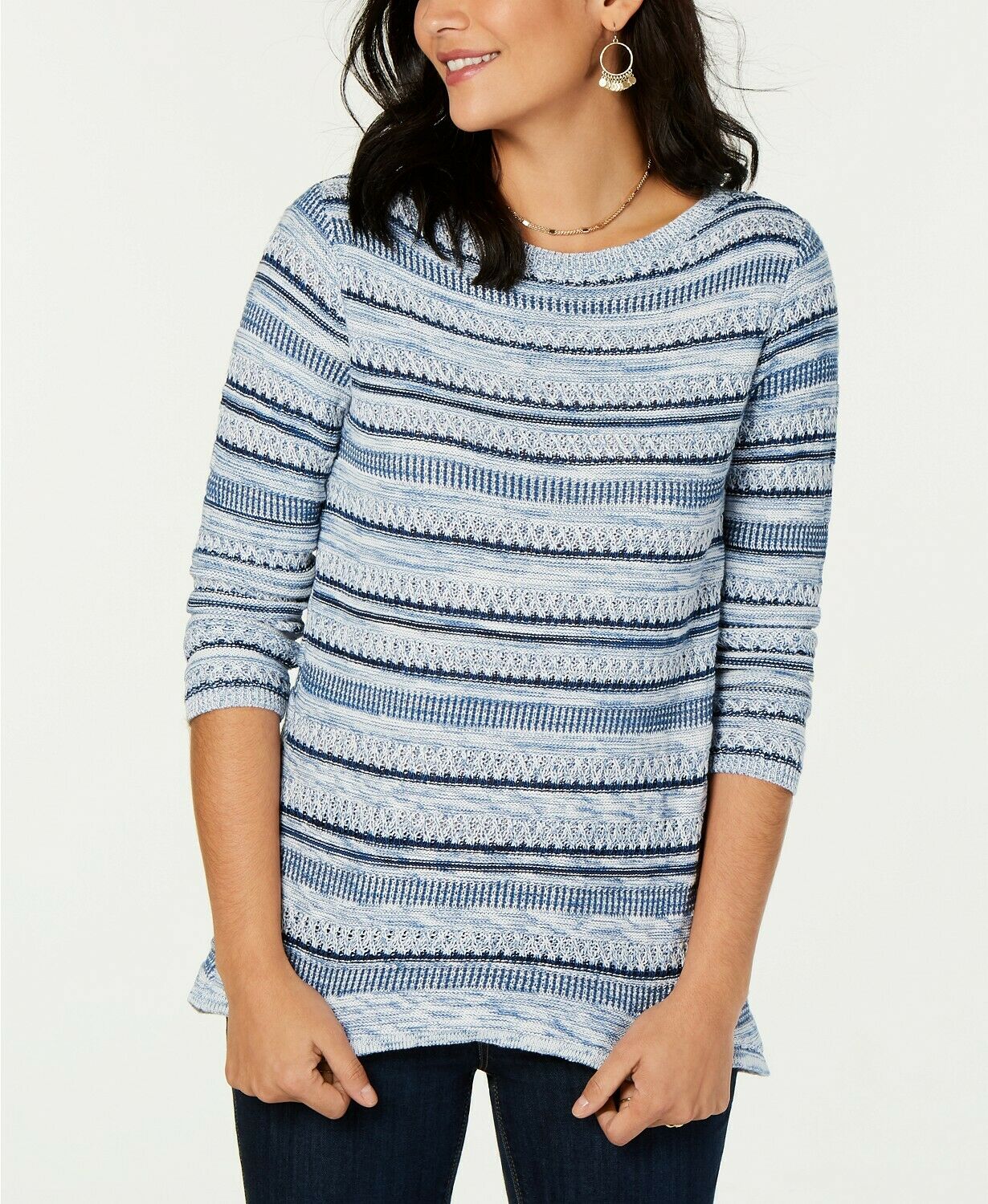 Style & Co Women's Striped Pullover Sweater Blue Size Large