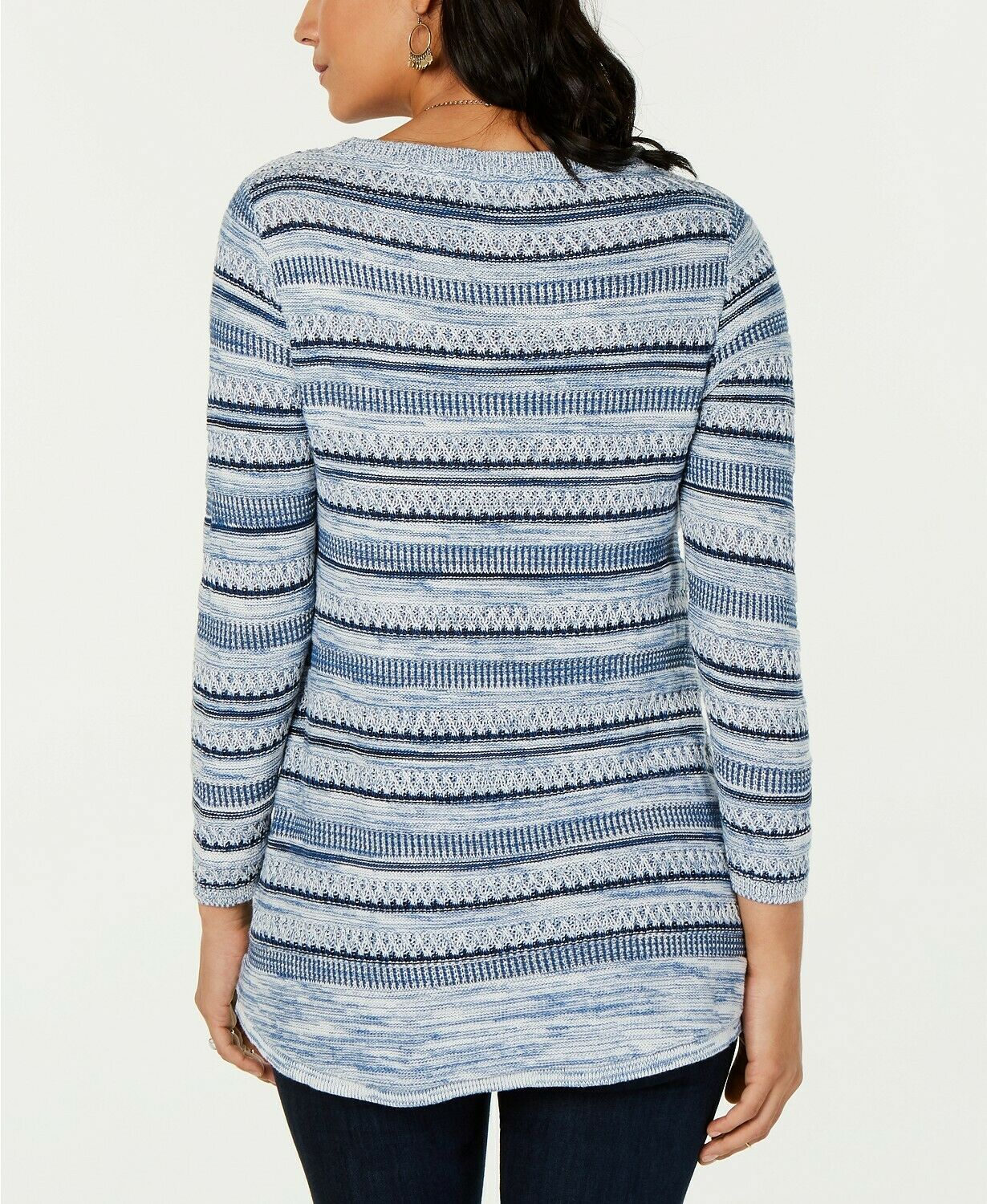 Style & Co Women's Striped Pullover Sweater Blue Size Large