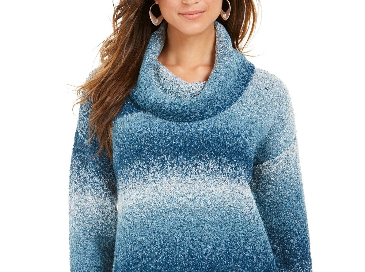Style & Co Women's Ombre Boucle Sweater  Blue Size Small