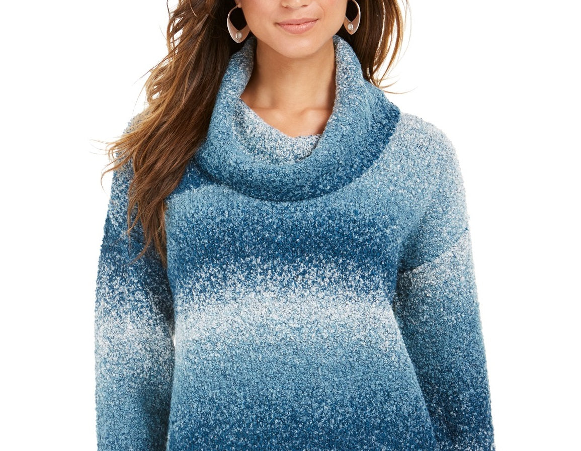 Style & Co Women's Ombre Boucle Sweater Navy Size Extra Small