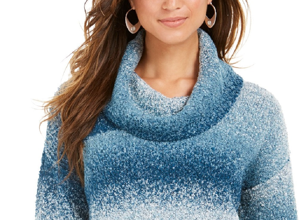 Style & Co Women's Ombre Boucle Sweater Blue Size Medium