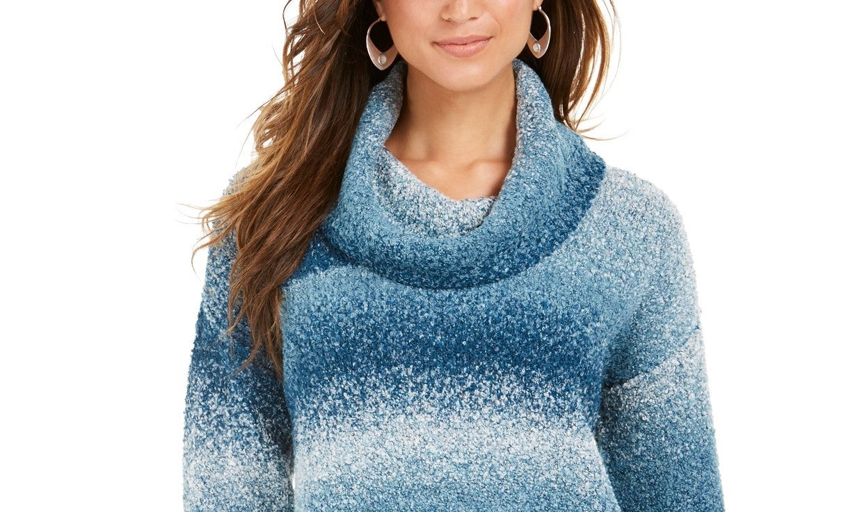 Style & Co Women's Ombre Boucle Sweater Navy Size Large