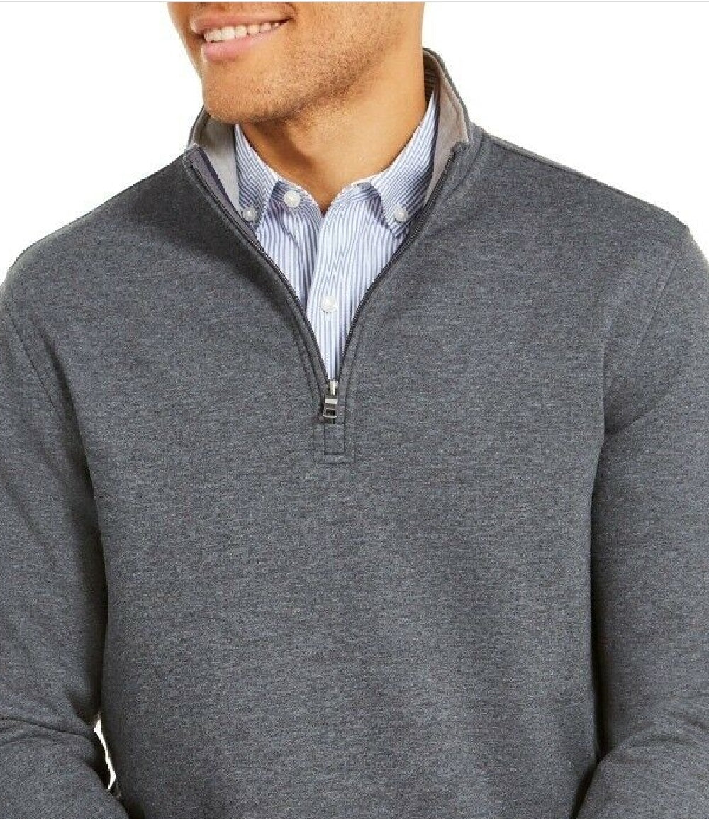 Club Room Men's Stretch 1/4-Zip Fleece Sweatshirt Dark Gray Size Small