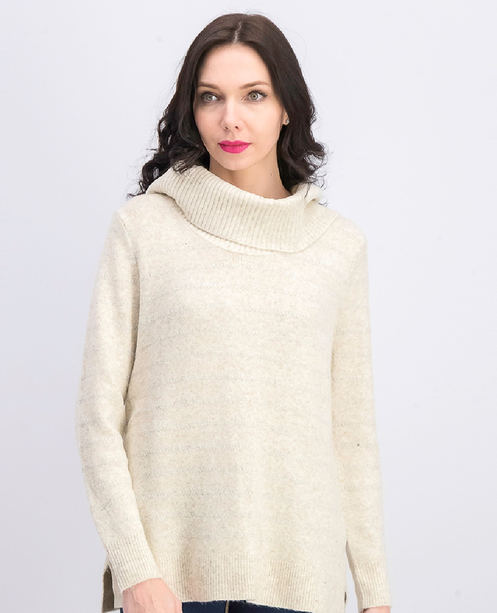 Style & Co Women's Lurex Cowl-Neck Sweater Beige Size Medium