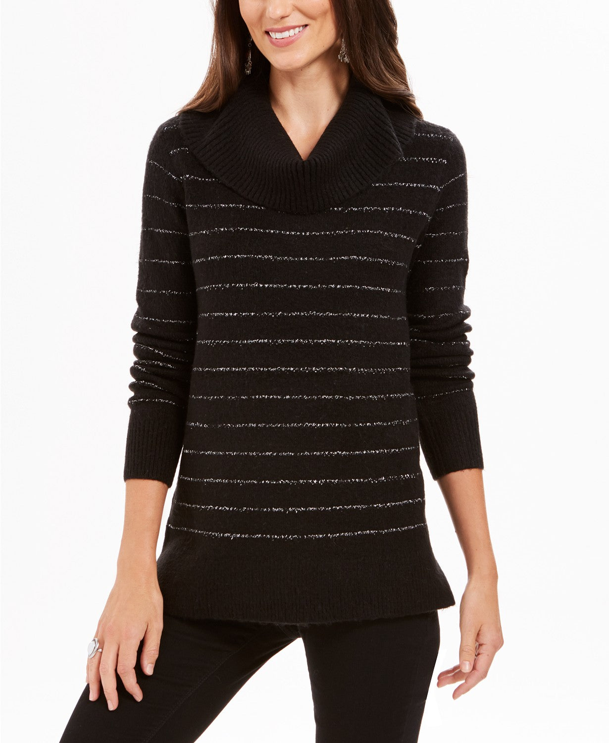 Style & Co Women's Lurex Cowl-Neck Sweater Black Size 2 Extra Large