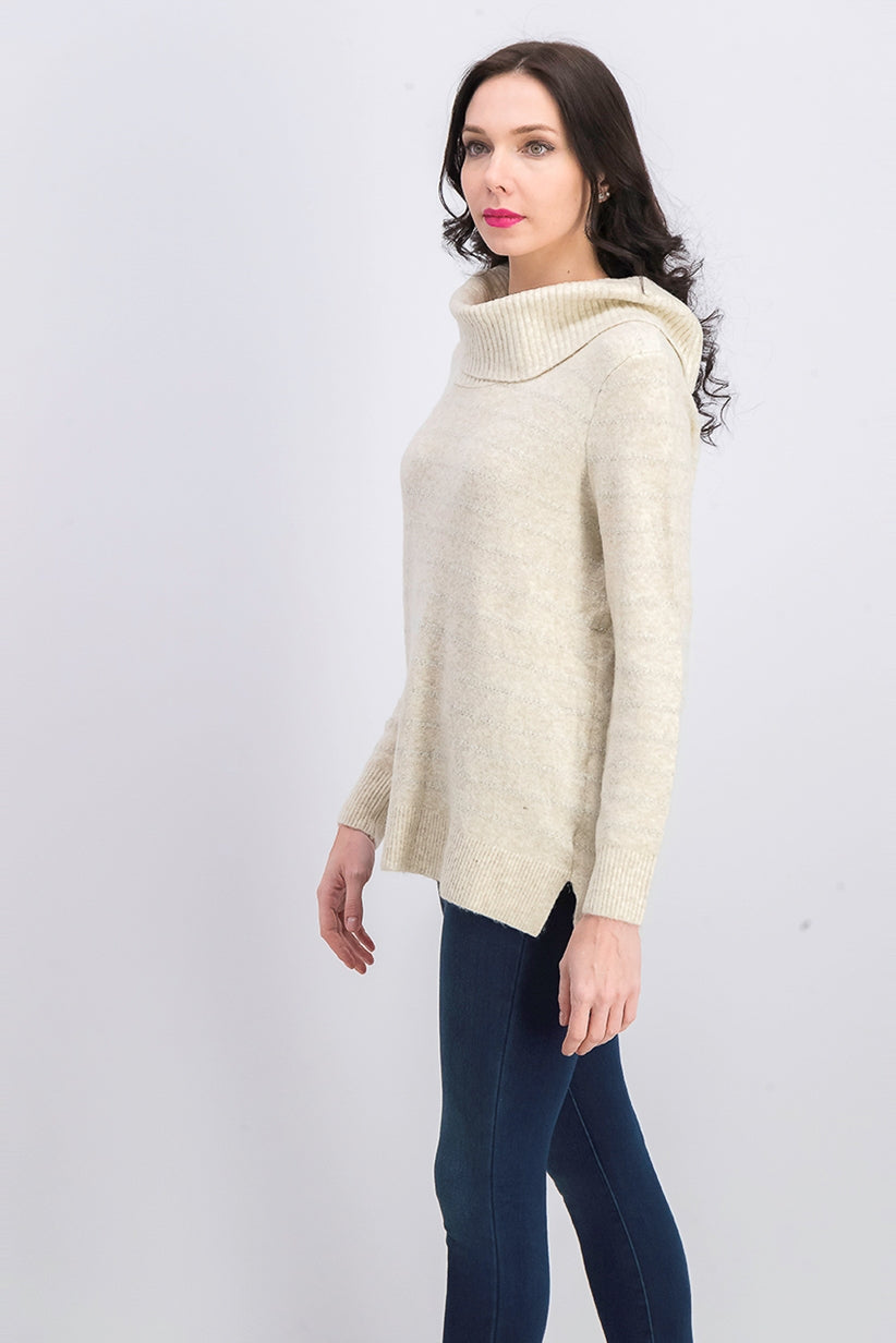 Style & Co Women's Lurex Cowl-Neck Sweater White Size Extra Large