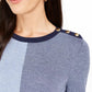 Charter Club Women's Colorblocked Button-Shoulder Sweater Blue Size Large