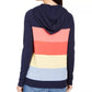 Charter Club Women's Striped Hooded Sweater Blue Size Medium