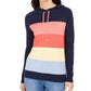 Charter Club Women's Striped Hooded Sweater Blue Size Large