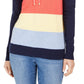 Charter Club Women's Striped Hooded Sweater Intrpd Blue Cmb Size Small