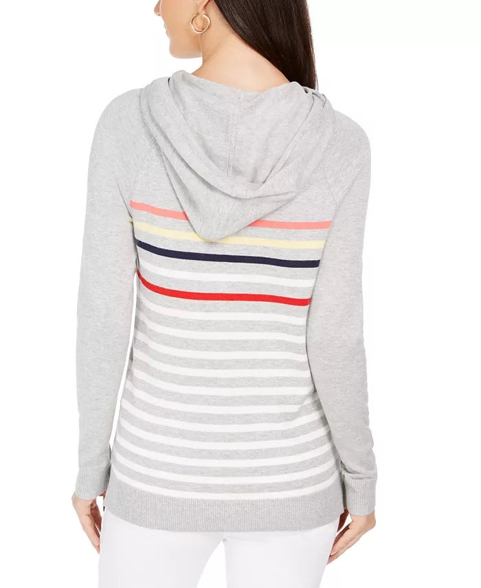 Charter Club Women's Striped Hooded Sweater Gray Size X-Large