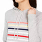 Charter Club Women's Striped Hooded Sweater Gray Size X-Small