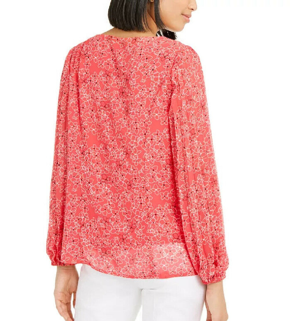 Alfani Women's Printed Pleated-Sleeve Top Pink Size Small