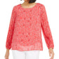 Alfani Women's Petite Floral-Print Pleat-Sleeve Top Pink Size Petite Small