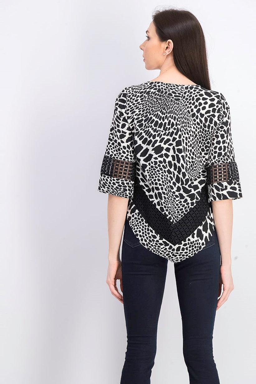Alfani Women's Petite Printed Crochet-Trim Top White Size Petite