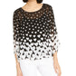 Alfani Women's Heart-Print Angel-Sleeve Top Black Size Large