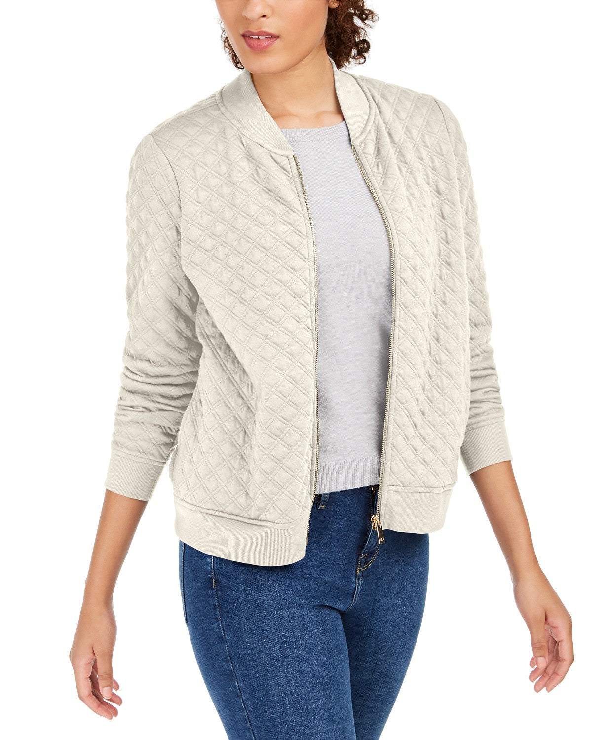 Charter Club Women's Textured Knit Bomber Jacket Med Gray Size Extra Large