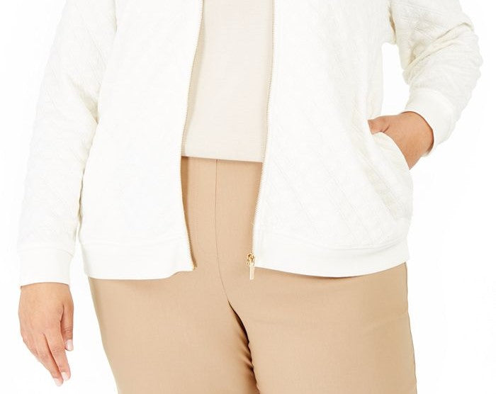 Charter Club Women's Textured Knit Bomber Jacket White Size Medium