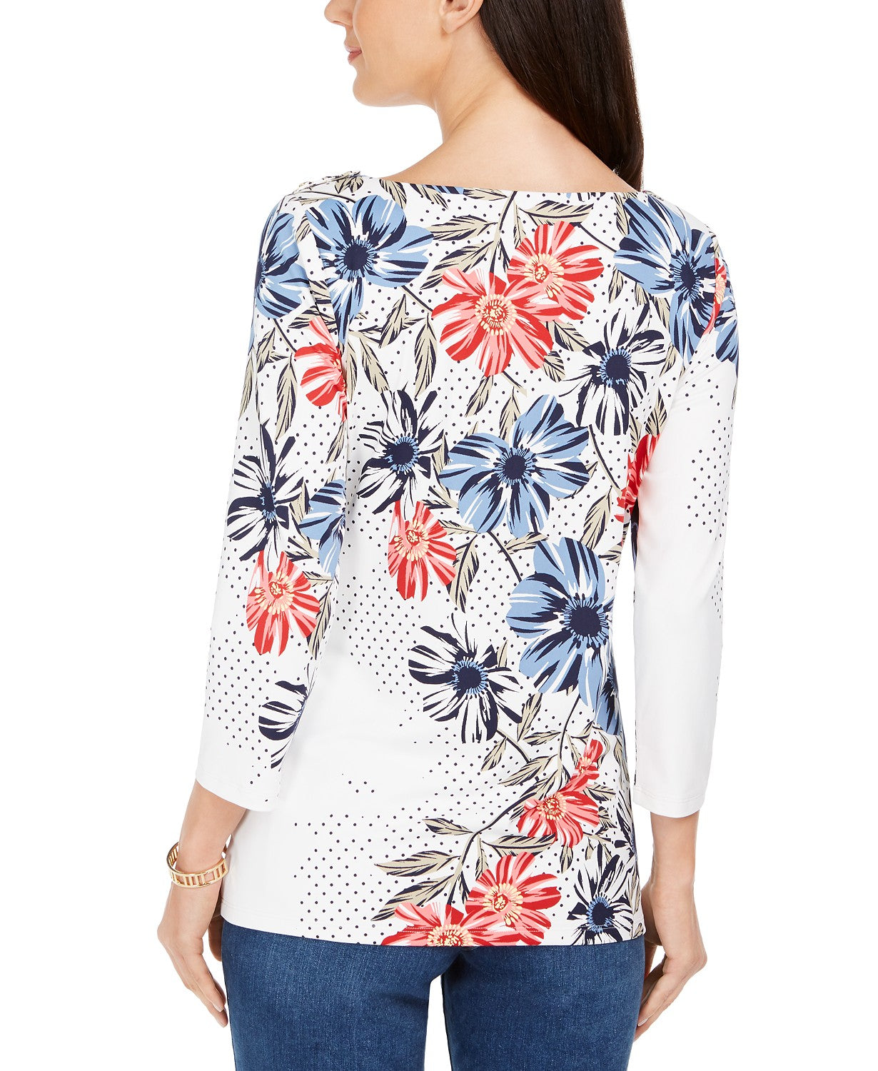 Charter Club Women's Polka Dot Floral Print Top White Size Large