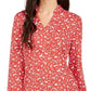 Charter Club Women's Floral Print Split-Neck Tunic Red Size Extra Large