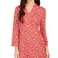 Charter Club Women's Floral Print Split-Neck Tunic Red Size Extra Large