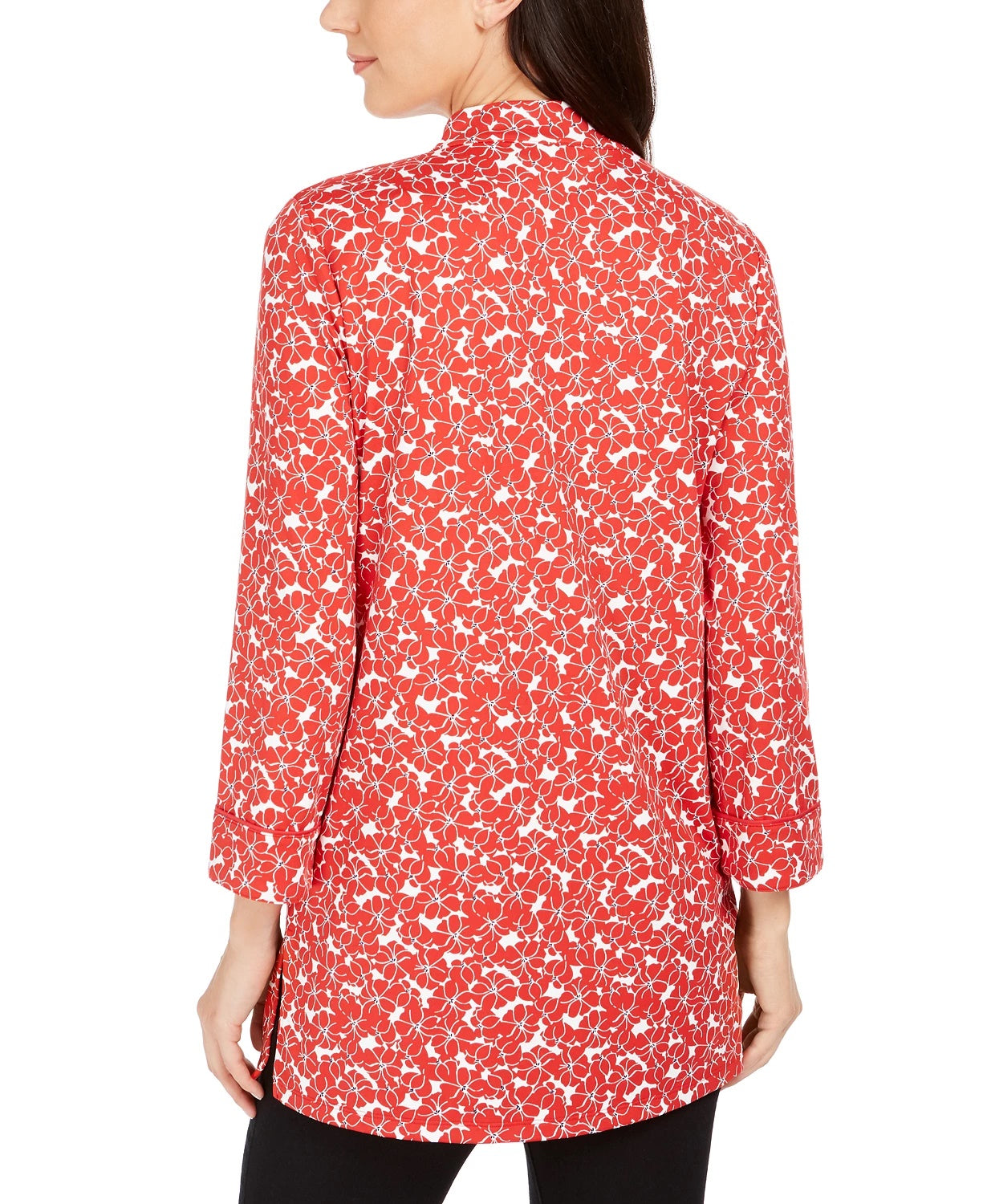 Charter Club Women's Floral Print Split-Neck Tunic Red Size Extra Large