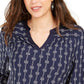 Charter Club Women's Petite Printed Split-Neck Top Blue Size Medium