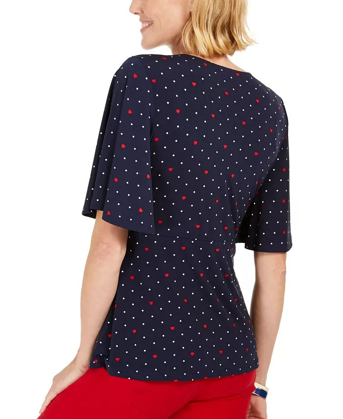 Charter Club Women's Printed Flutter-Sleeve Wrap Top Blue Size XX Large