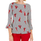 Charter Club Women's Printed Ruffled-Sleeve Top Gray Size XX-Large