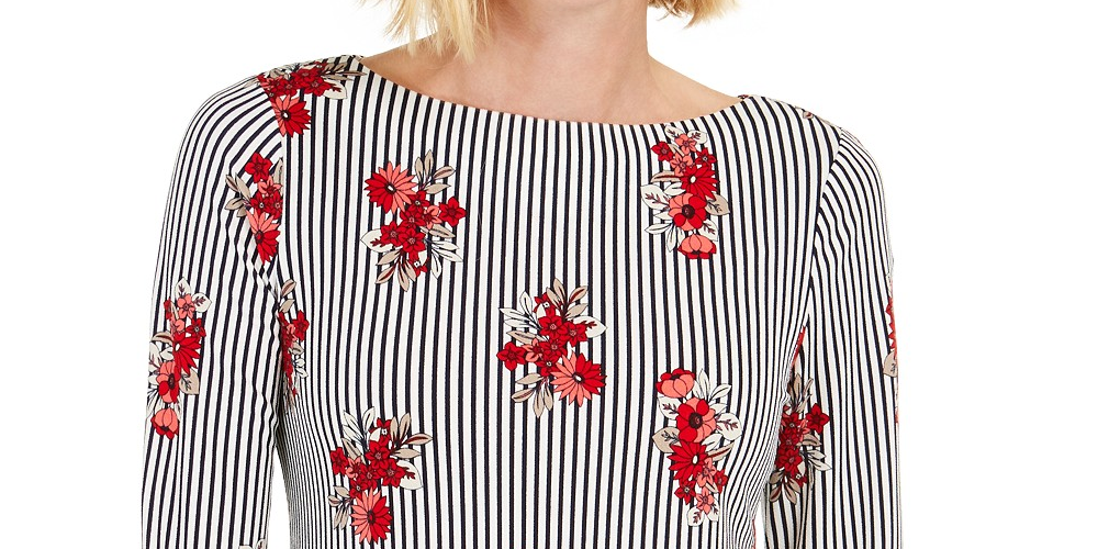 Charter Club Women's Printed Ruffled-Sleeve Top White Size Extra Large
