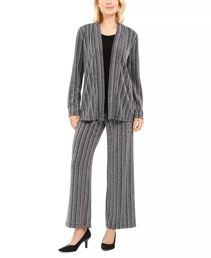 JM Collection Women's Petite Layered-Look Metallic Cardigan Black Size Petite