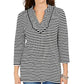 Charter Club Women's Striped 3/4-Sleeve Top Black Size X-Large