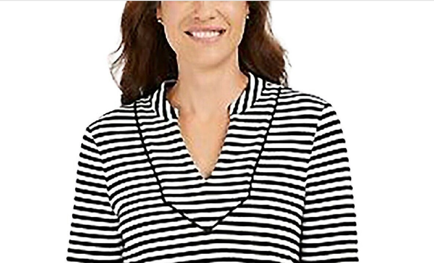 Charter Club Women's Striped 3/4-Sleeve Top Black Size X-Large